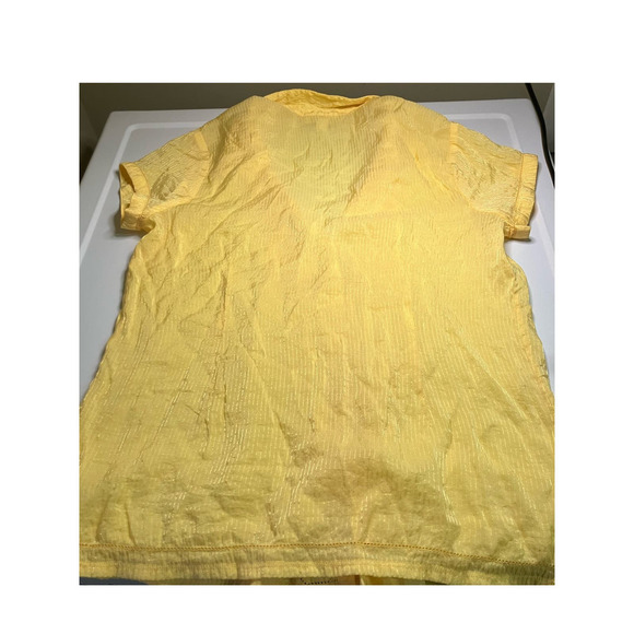 Coldwater Creek Large Women's Blouse Top Yellow Smocked Sheer Lightweight Button - Picture 9 of 12